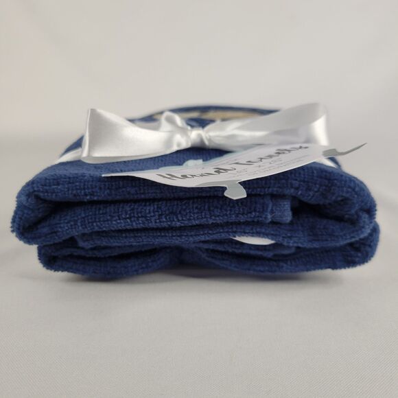 Set 2 Blue Bathroom Hand Towels Beach Embroidered Gold Starfish Shells Nautical - Picture 10 of 11